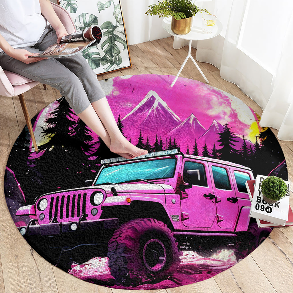pink-jeep-round-carpet-not-all-who-wander-are-lost