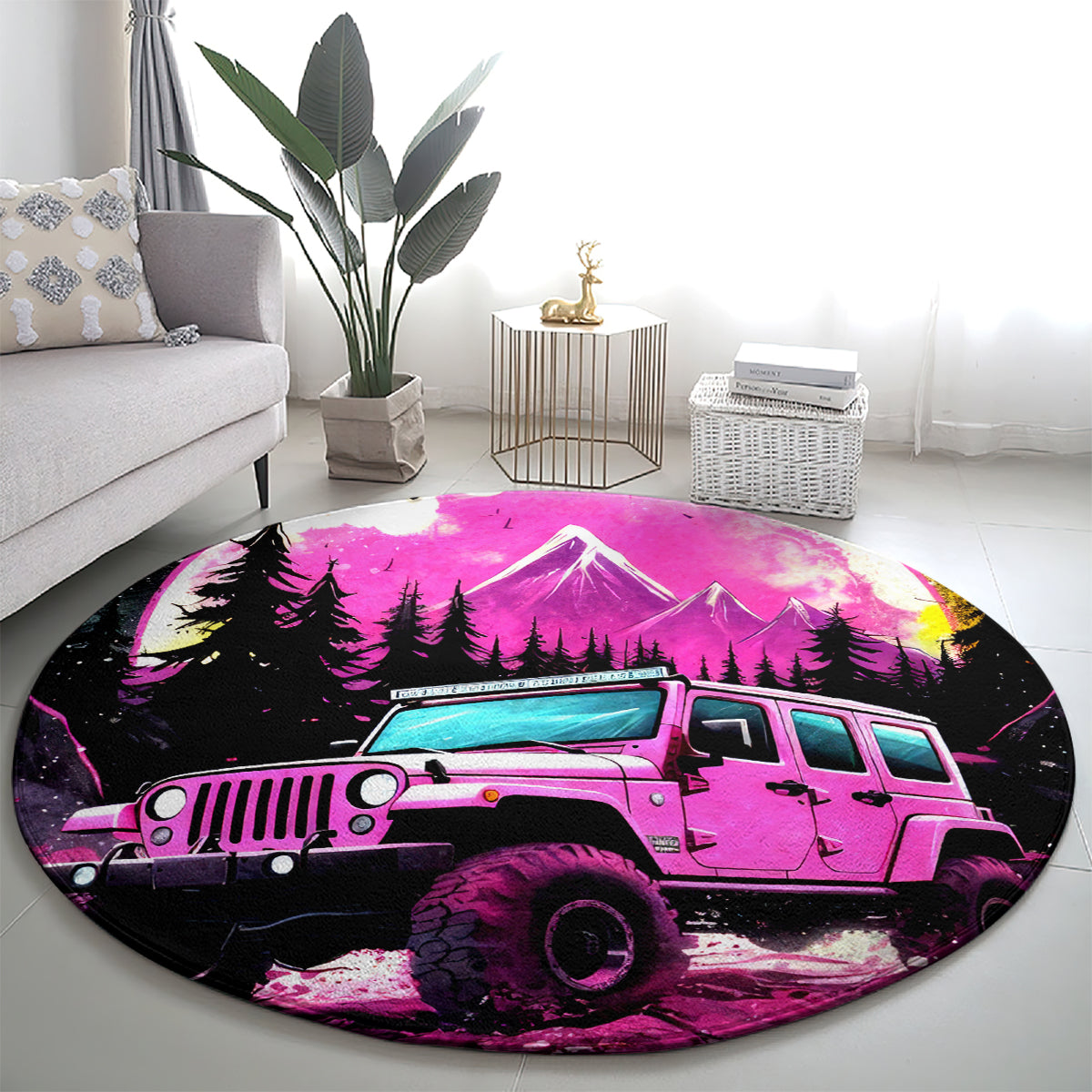 pink-jeep-round-carpet-not-all-who-wander-are-lost