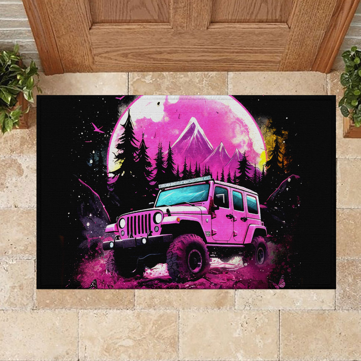 pink-jeep-rubber-doormat-not-all-who-wander-are-lost