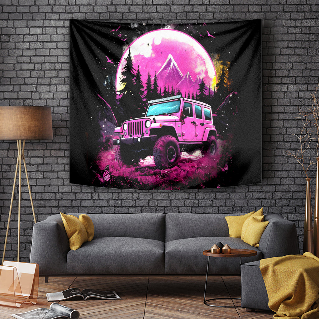 pink-jeep-tapestry-not-all-who-wander-are-lost