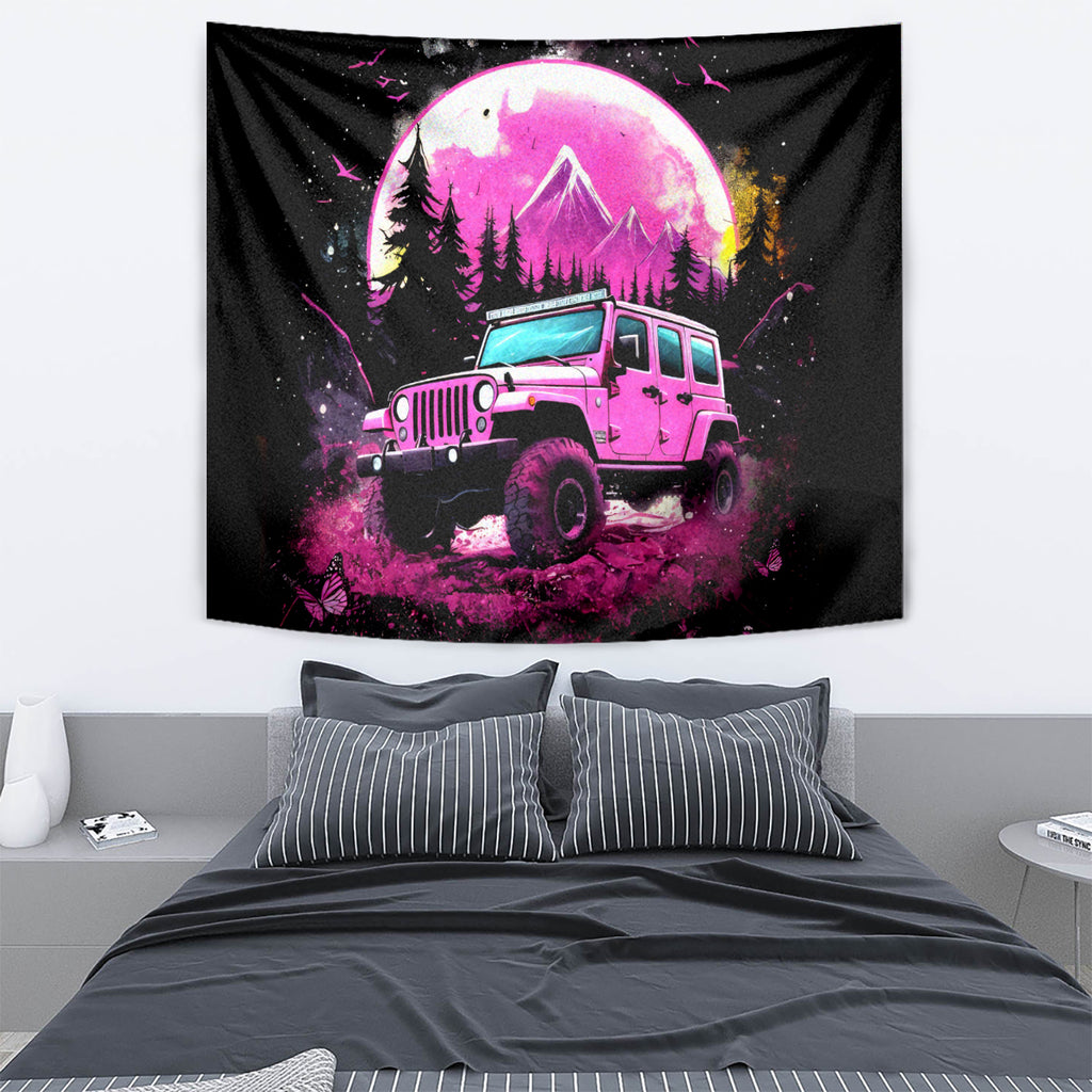 pink-jeep-tapestry-not-all-who-wander-are-lost