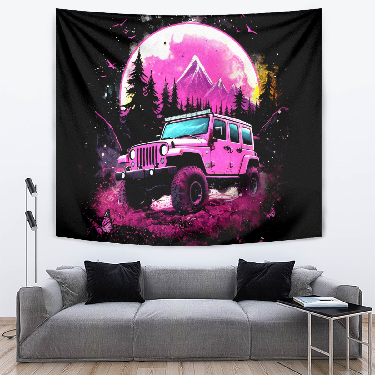 pink-jeep-tapestry-not-all-who-wander-are-lost
