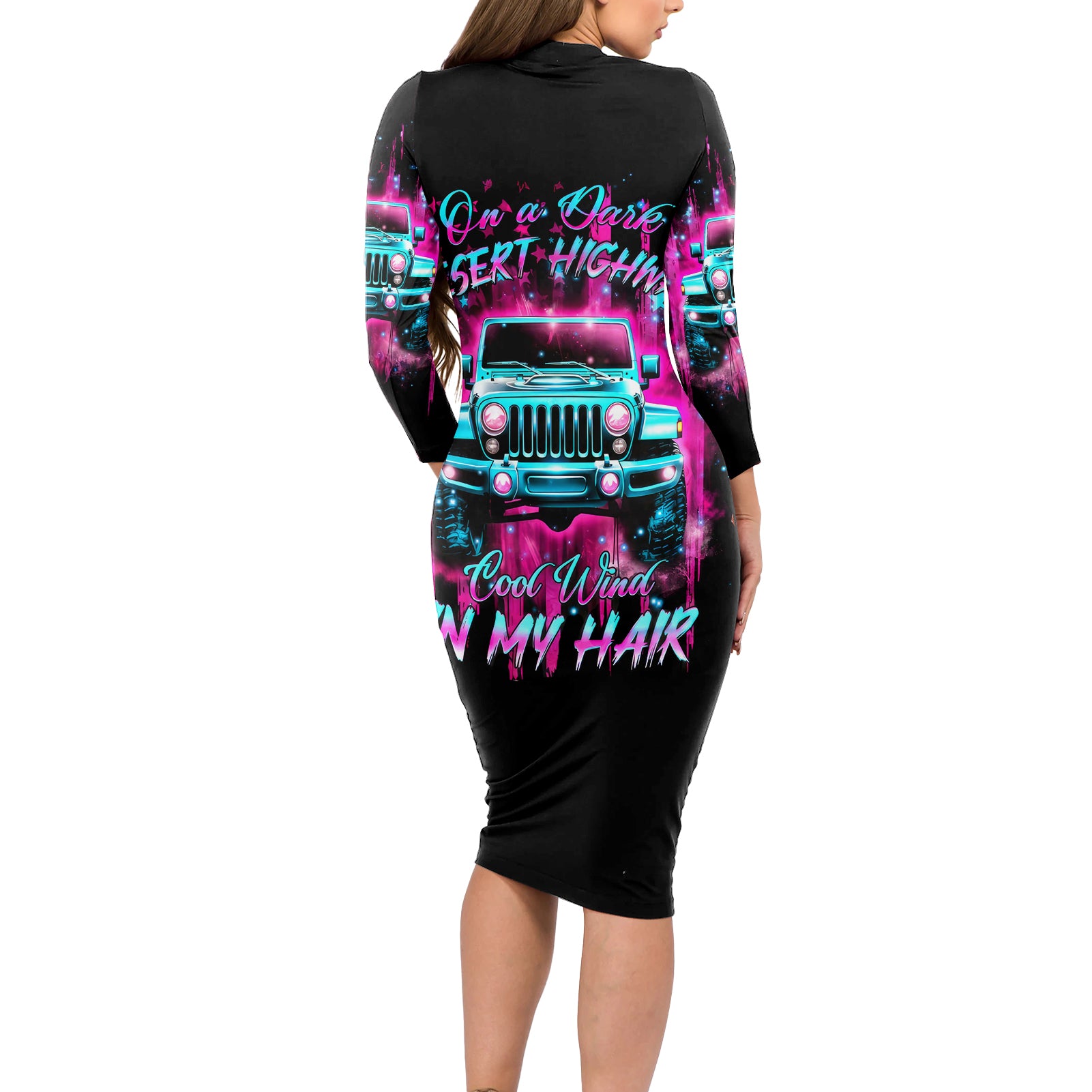 pink-jeep-long-sleeve-bodycon-dress-on-the-dark-desert-highway-cool-wind-in-my-hair