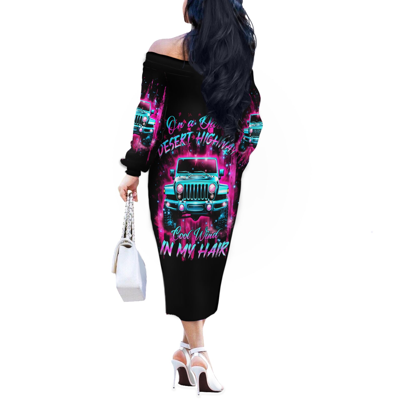 pink-jeep-off-the-shoulder-long-sleeve-dress-on-the-dark-desert-highway-cool-wind-in-my-hair