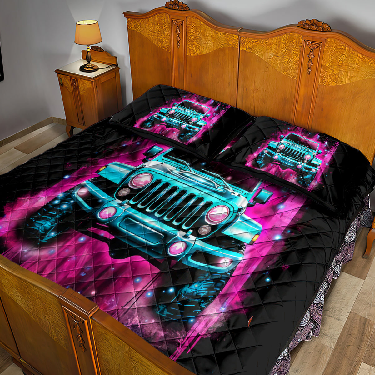 pink-jeep-quilt-bed-set-on-the-dark-desert-highway-cool-wind-in-my-hair