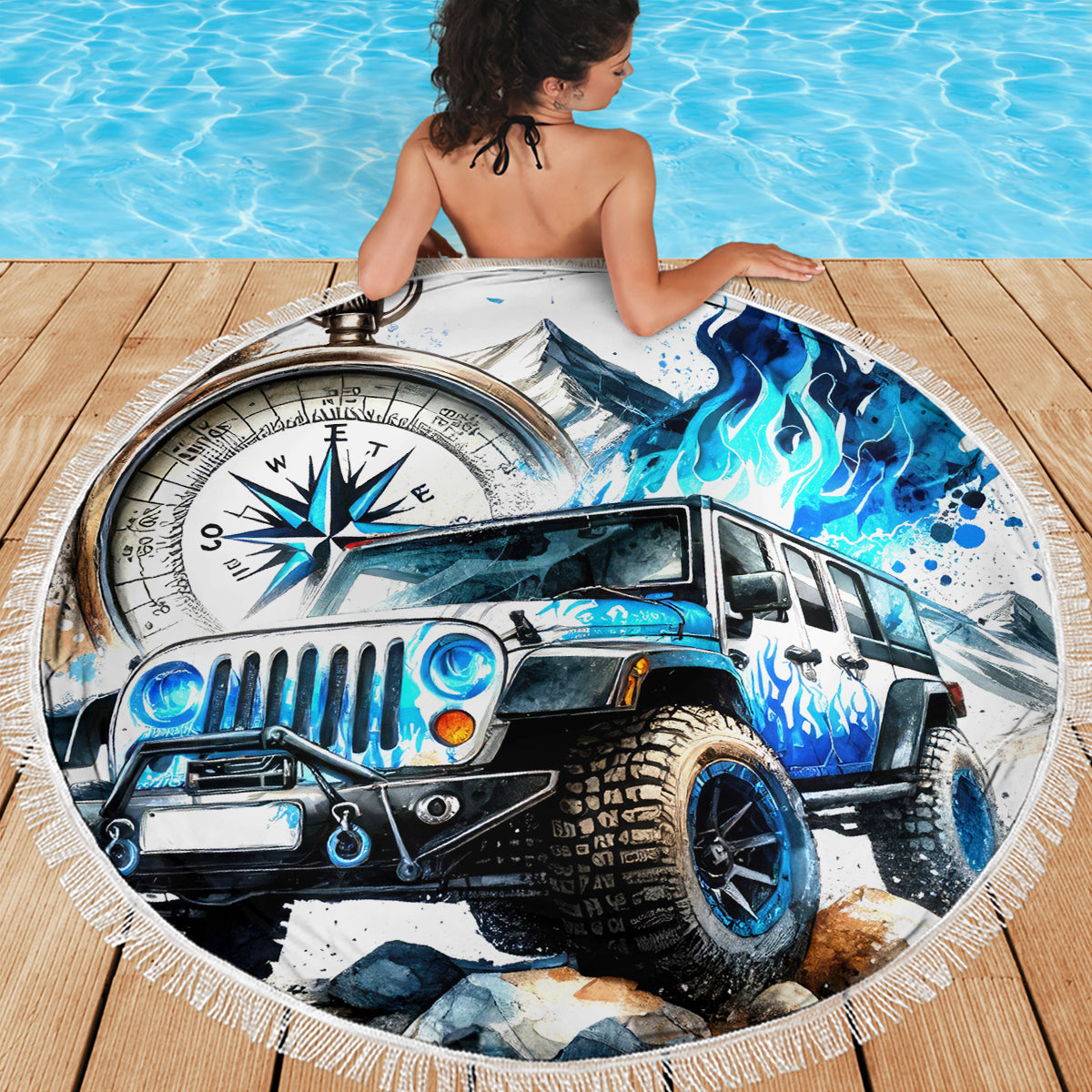Blue Flame Jeep Beach Blanket But Did You Die?