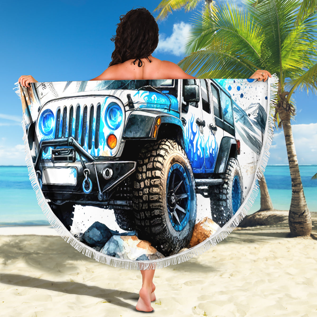 Blue Flame Jeep Beach Blanket But Did You Die?