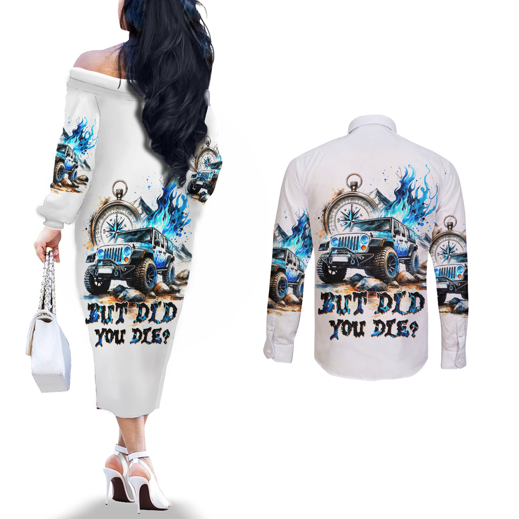Blue Flame Jeep Couples Matching Off The Shoulder Long Sleeve Dress and Long Sleeve Button Shirt But Did You Die?