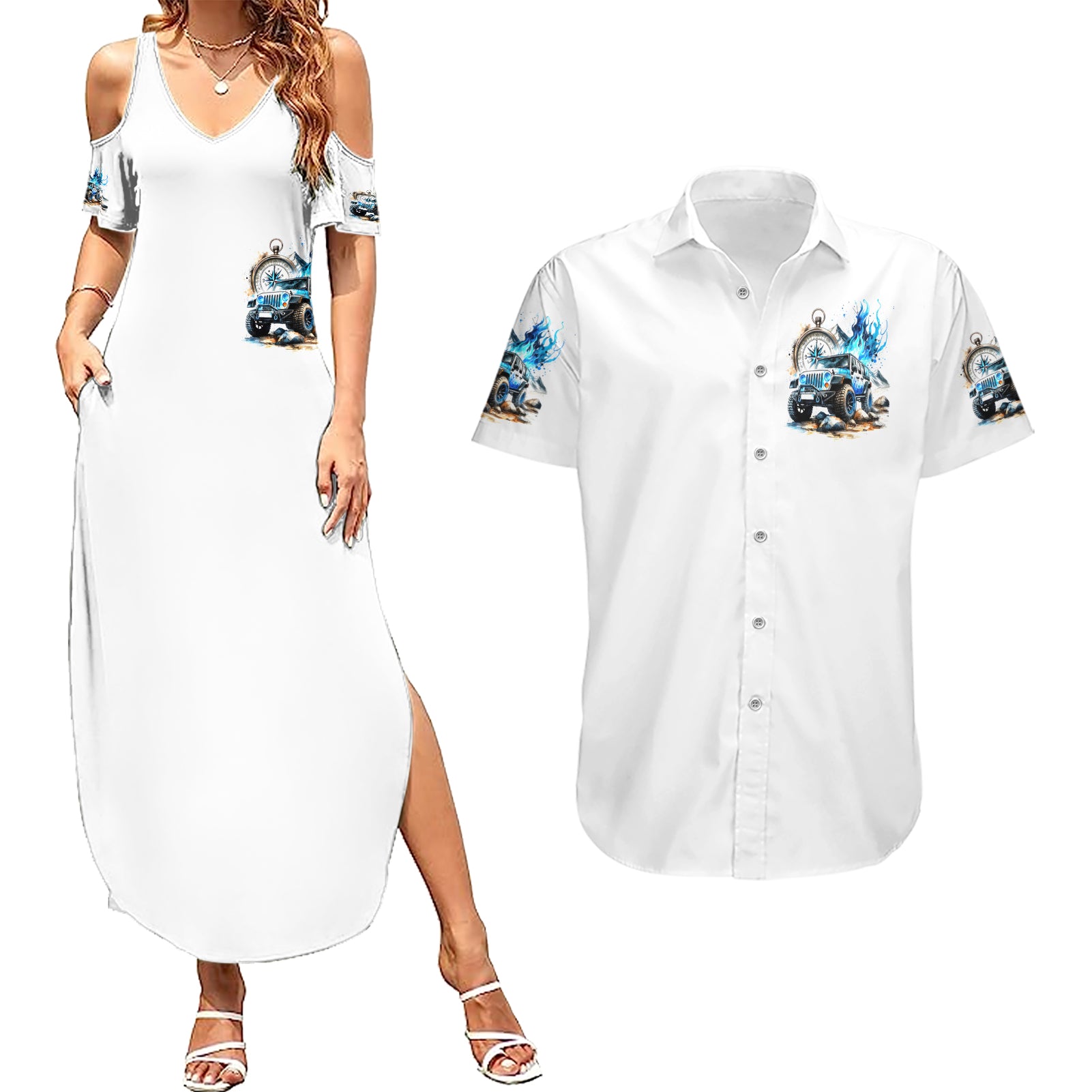Blue Flame Jeep Couples Matching Summer Maxi Dress and Hawaiian Shirt But Did You Die?