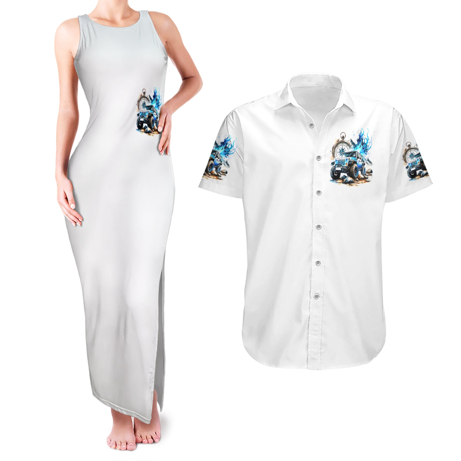 Blue Flame Jeep Couples Matching Tank Maxi Dress and Hawaiian Shirt But Did You Die?