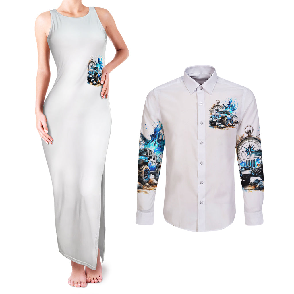 Blue Flame Jeep Couples Matching Tank Maxi Dress and Long Sleeve Button Shirt But Did You Die?
