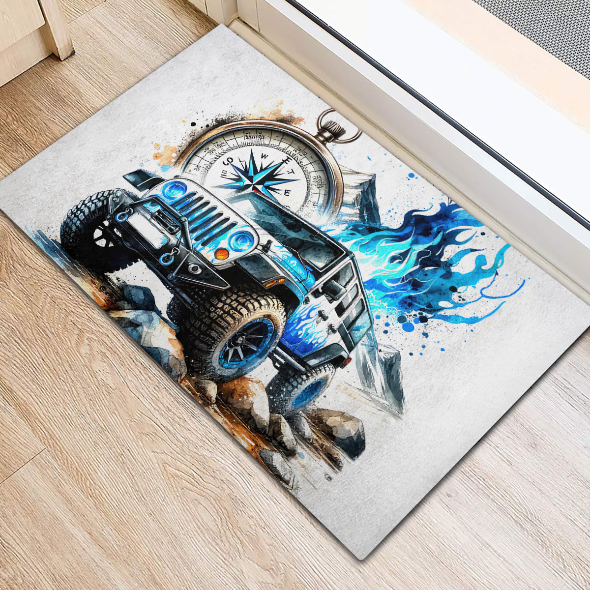 Blue Flame Jeep Rubber Doormat But Did You Die?