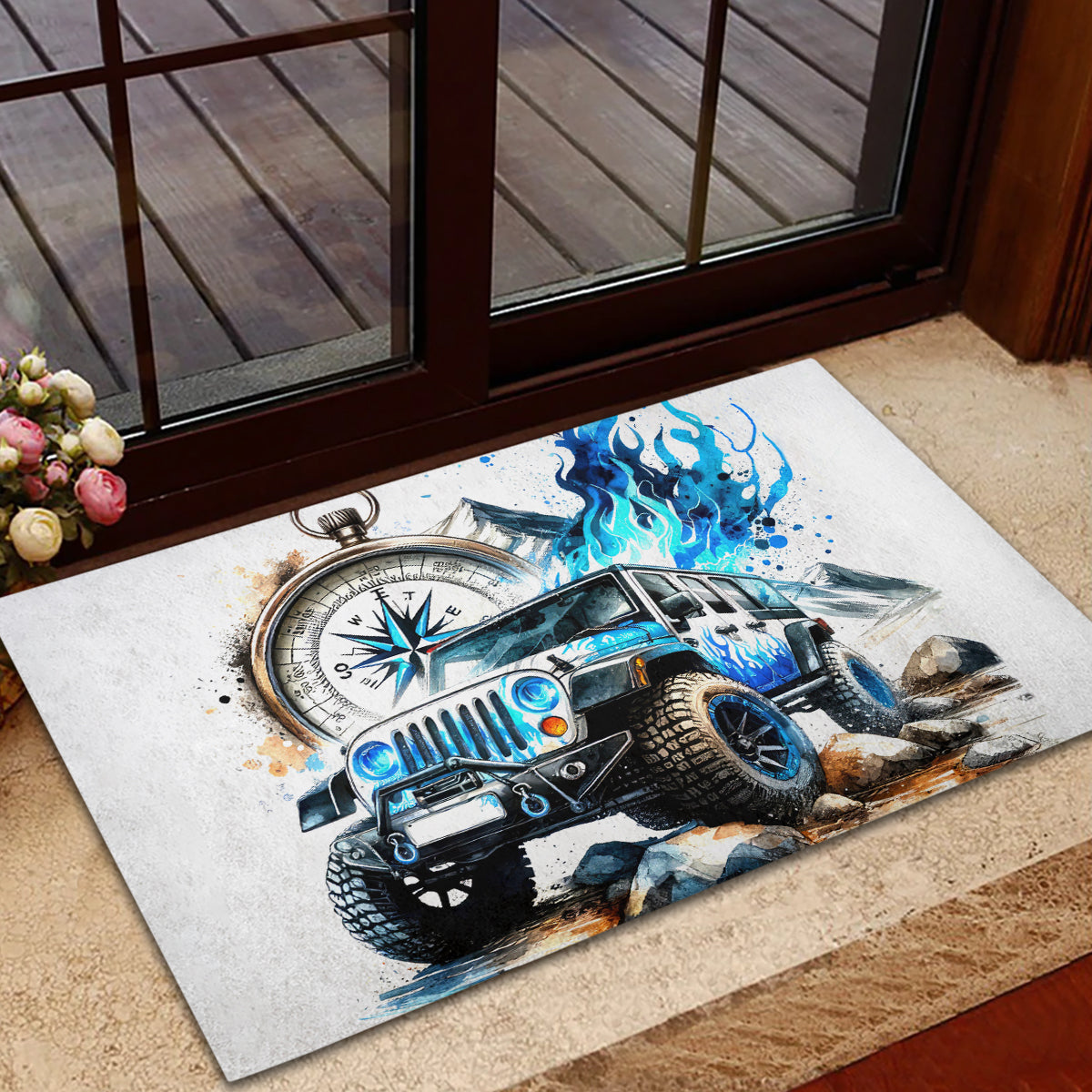 Blue Flame Jeep Rubber Doormat But Did You Die?