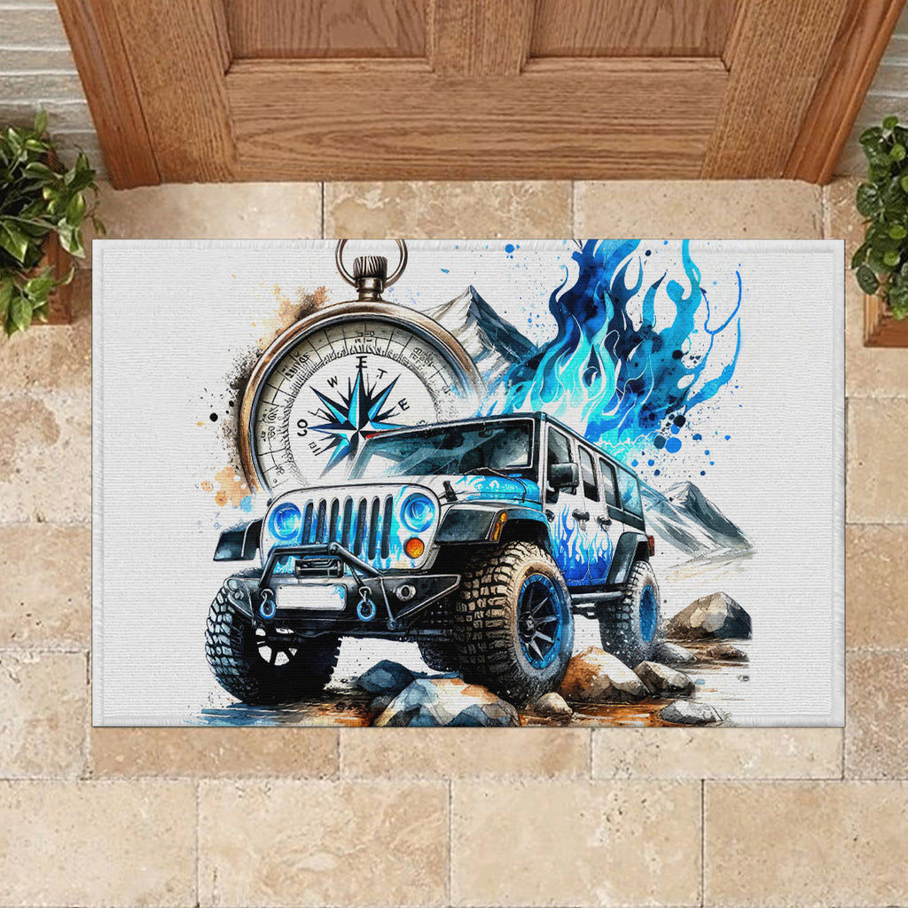Blue Flame Jeep Rubber Doormat But Did You Die?