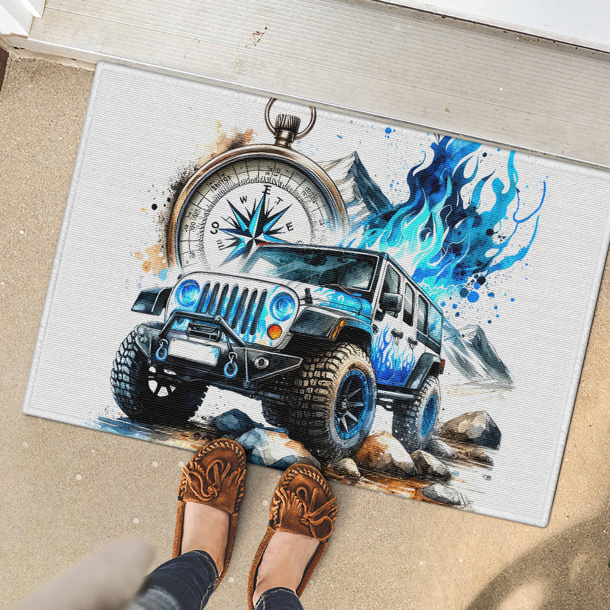 Blue Flame Jeep Rubber Doormat But Did You Die?
