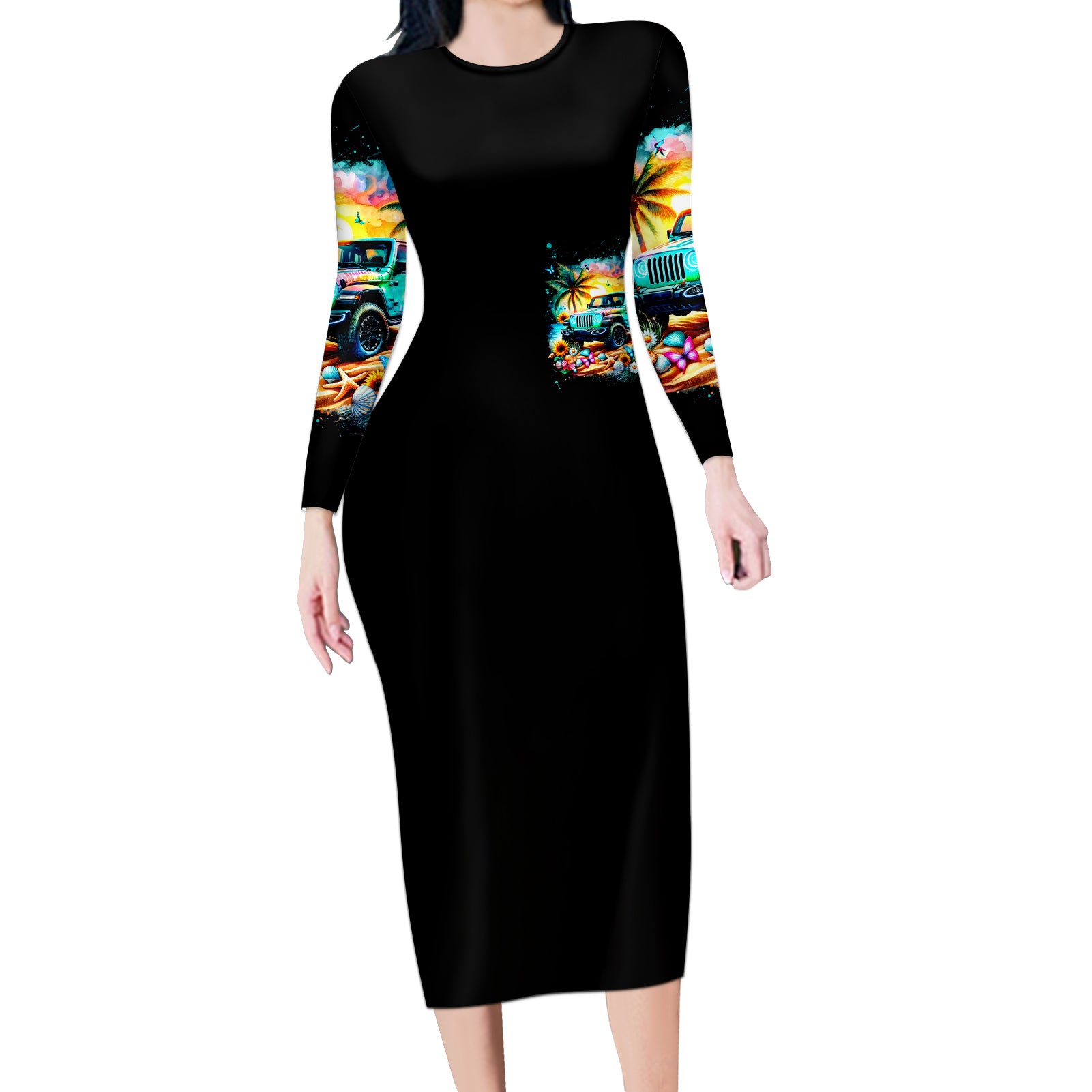 Beach Jeep Long Sleeve Bodycon Dress Find Me Where The Jeep Meets The Ocean