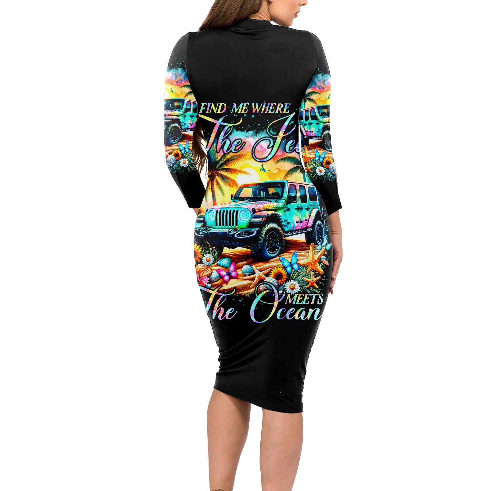 Beach Jeep Long Sleeve Bodycon Dress Find Me Where The Jeep Meets The Ocean