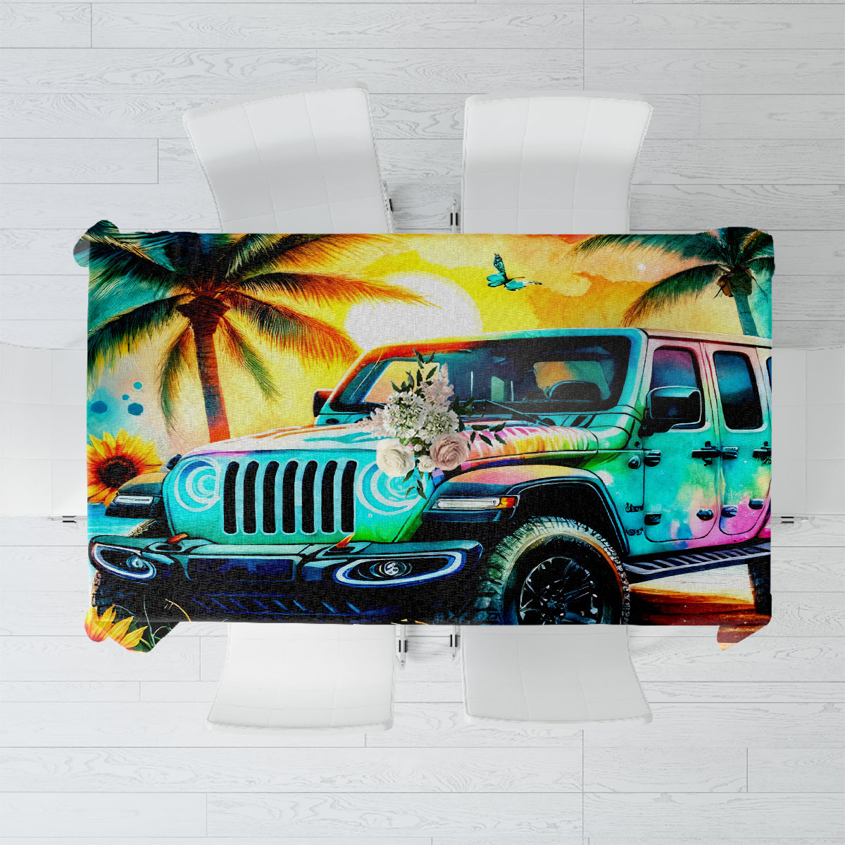 Beach Jeep Tablecloth Find Me Where The Jeep Meets The Ocean