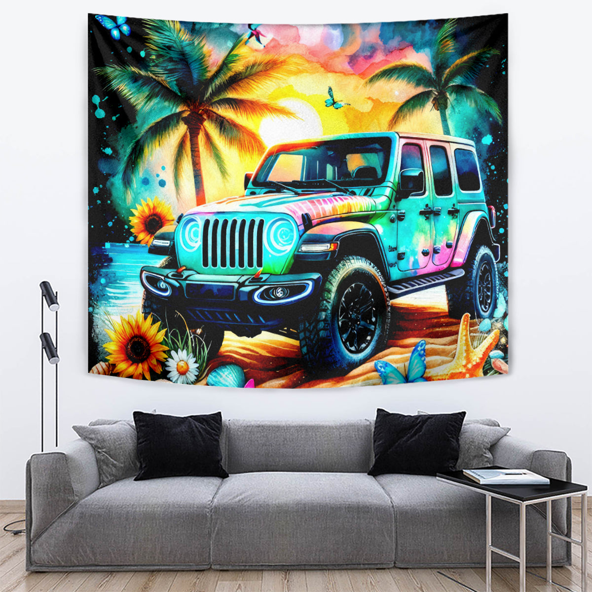 Beach Jeep Tapestry Find Me Where The Jeep Meets The Ocean