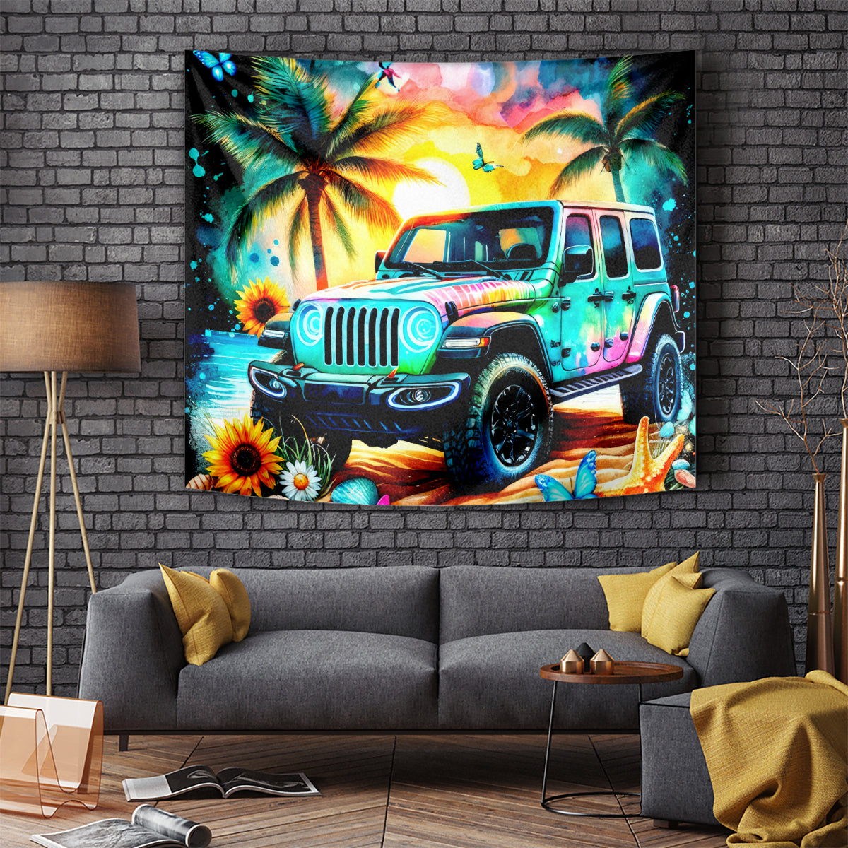 Beach Jeep Tapestry Find Me Where The Jeep Meets The Ocean