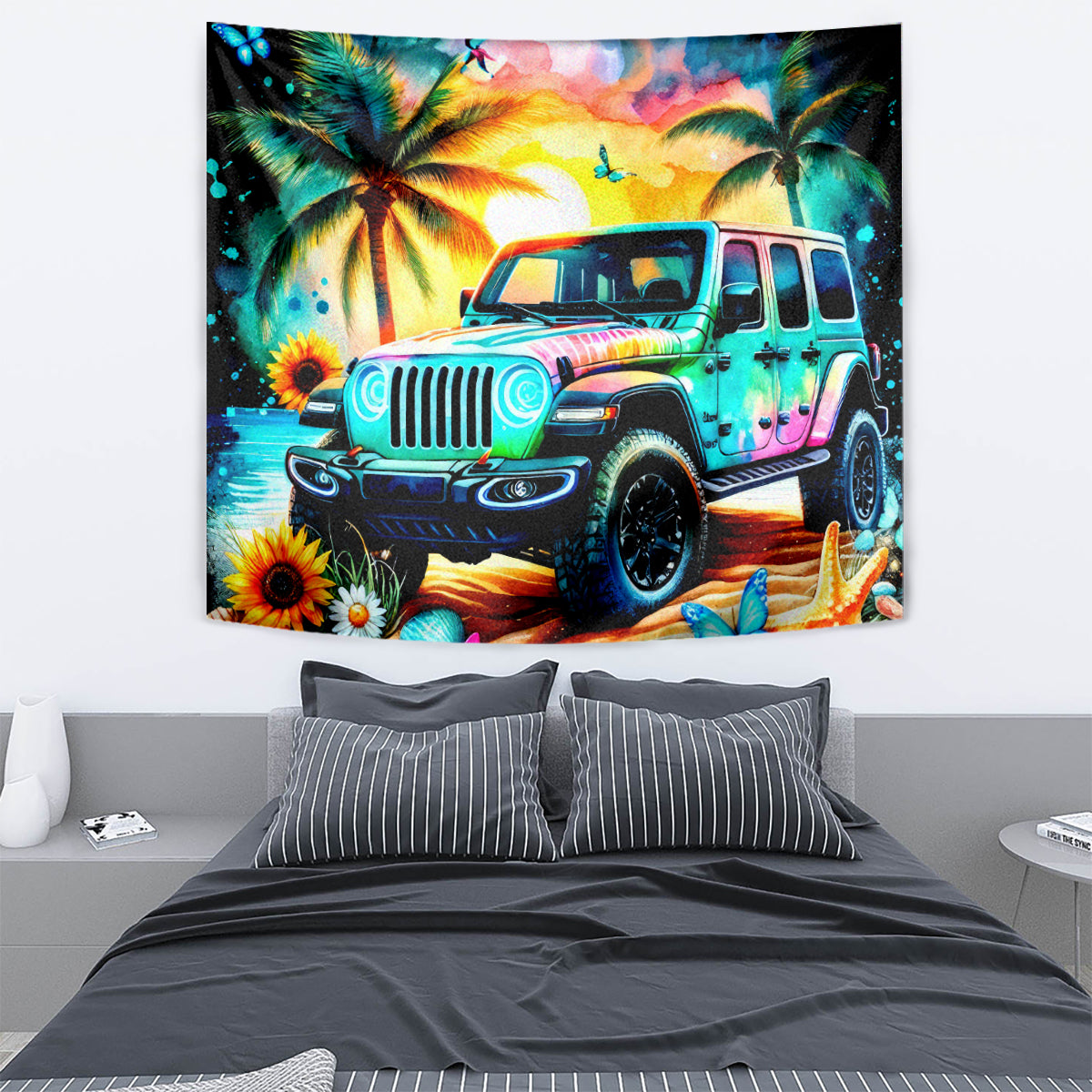 Beach Jeep Tapestry Find Me Where The Jeep Meets The Ocean