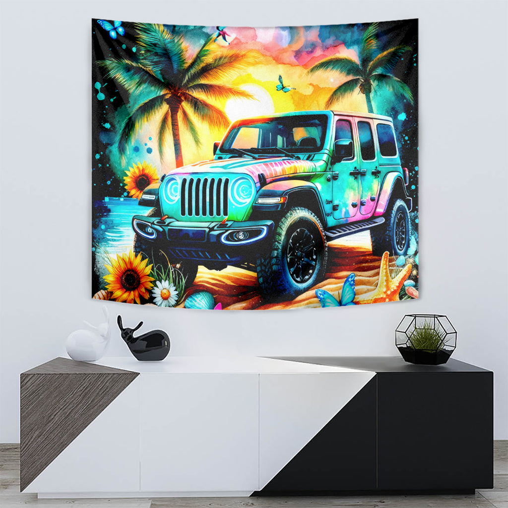 Beach Jeep Tapestry Find Me Where The Jeep Meets The Ocean