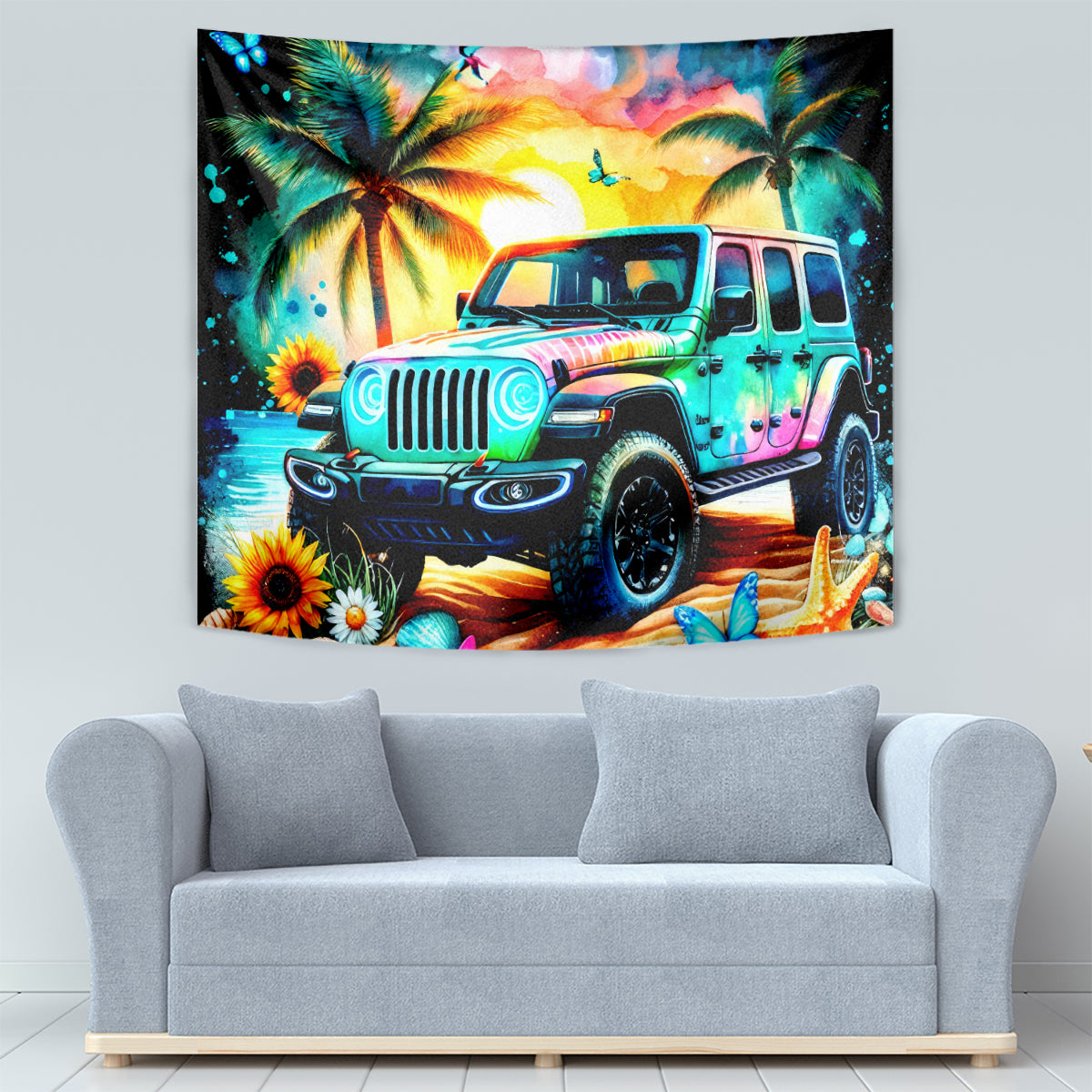 Beach Jeep Tapestry Find Me Where The Jeep Meets The Ocean