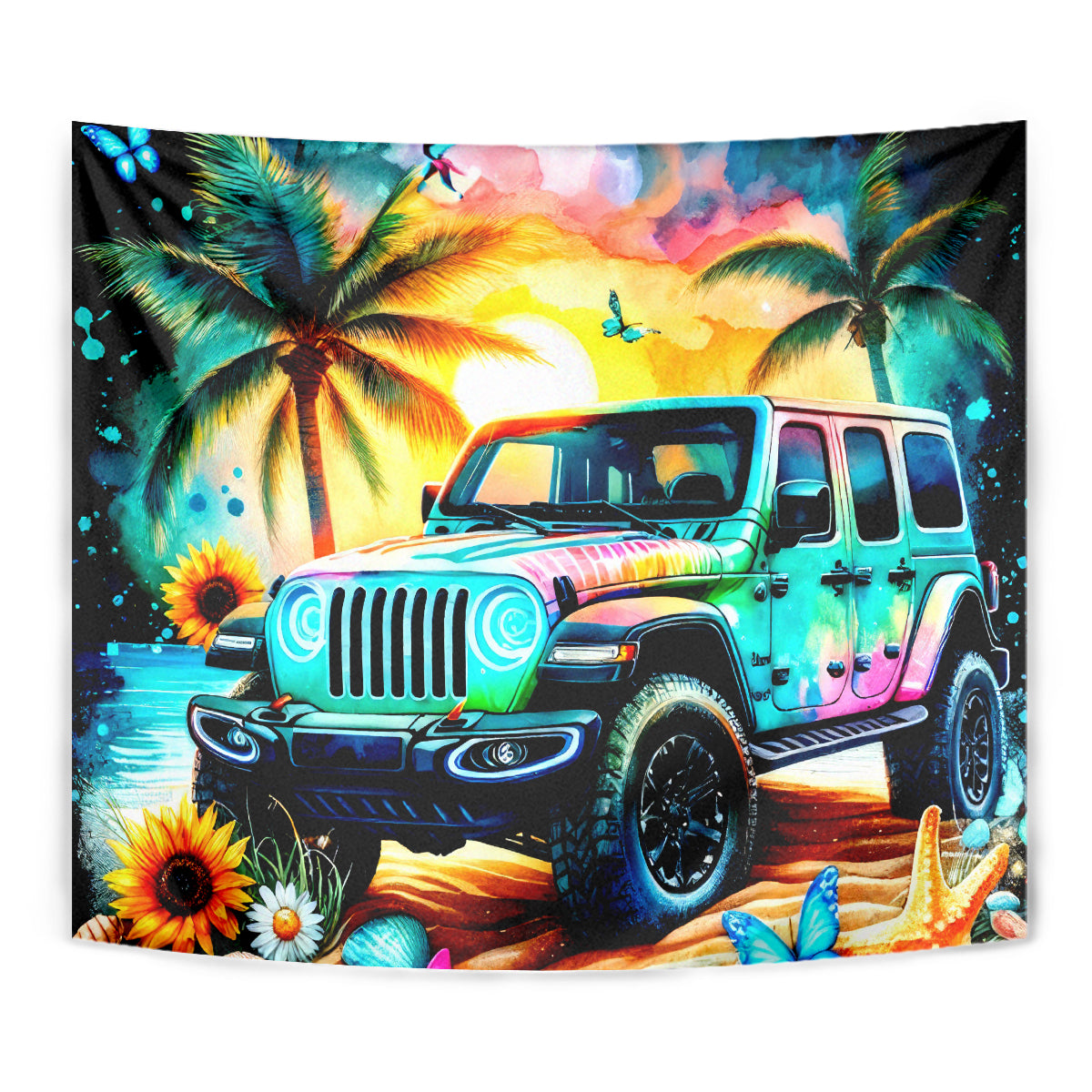 Beach Jeep Tapestry Find Me Where The Jeep Meets The Ocean
