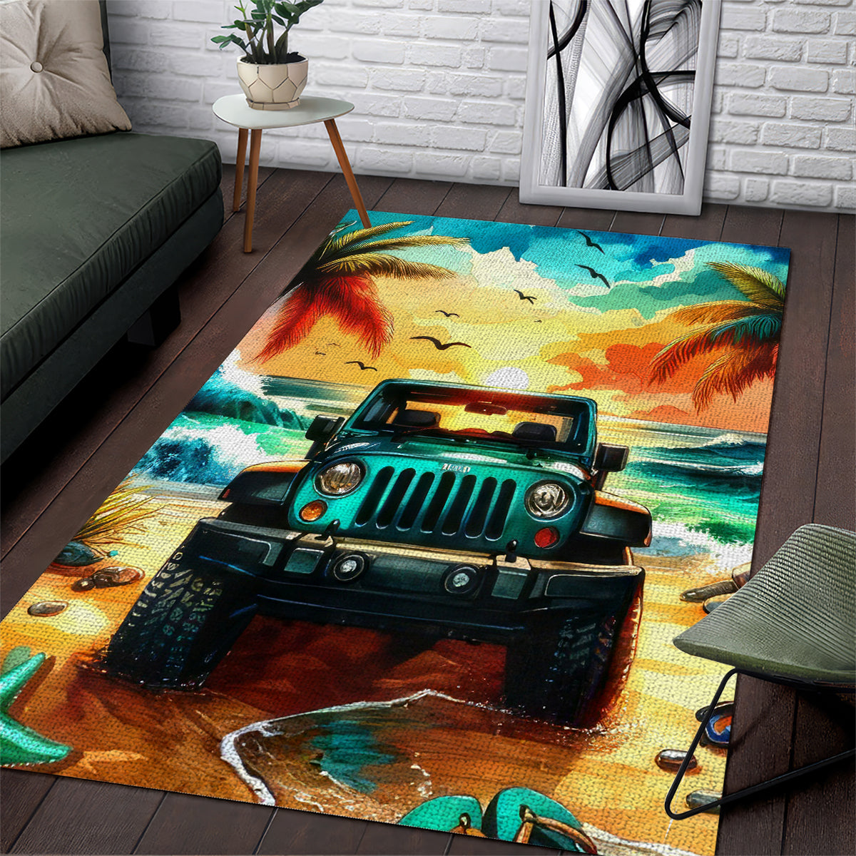 Beach Jeep Area Rug Sunset Find Me Where The Jeep Meets The Ocean