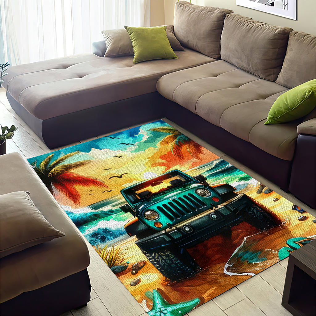 Beach Jeep Area Rug Sunset Find Me Where The Jeep Meets The Ocean