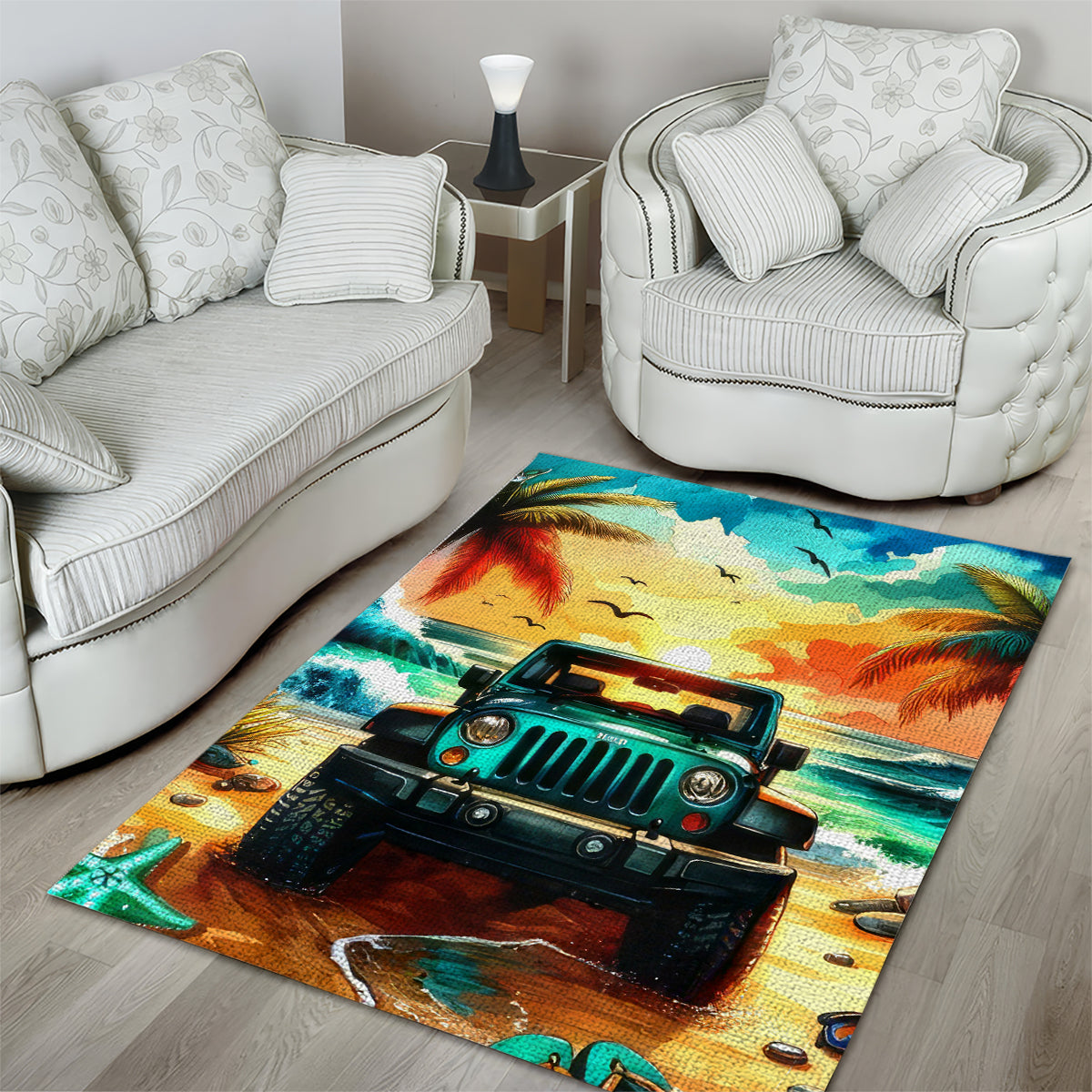 Beach Jeep Area Rug Sunset Find Me Where The Jeep Meets The Ocean
