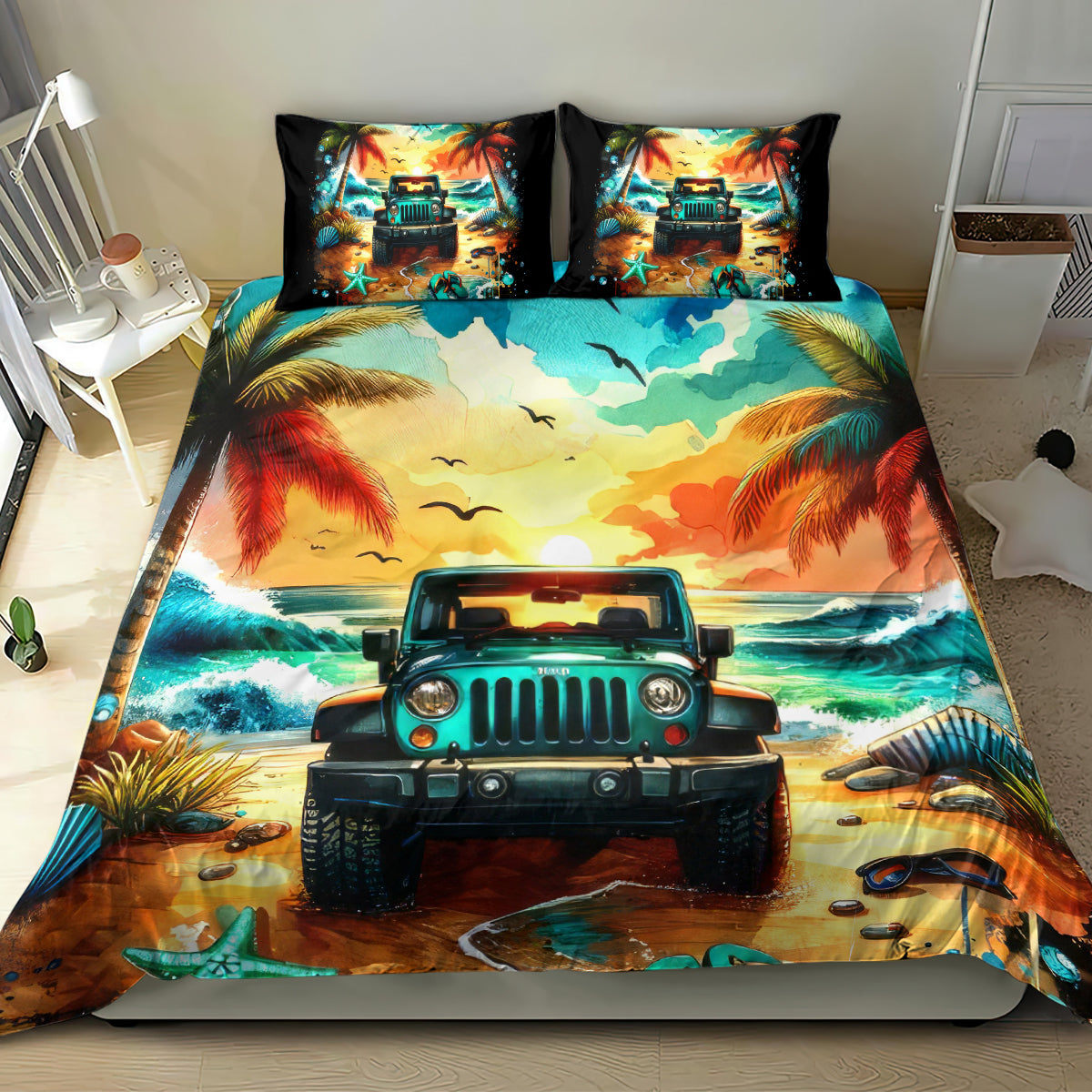 Beach Jeep Bedding Set Sunset Find Me Where The Jeep Meets The Ocean