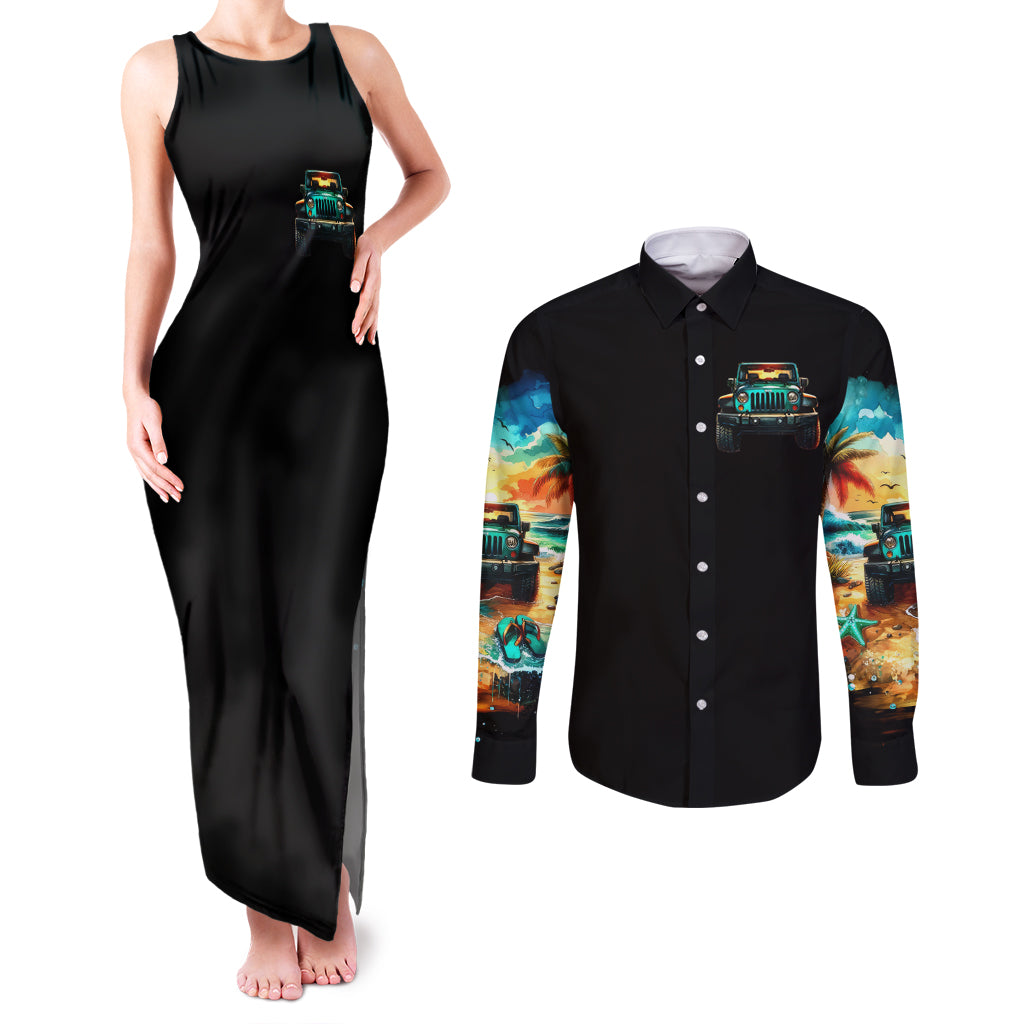 Beach Jeep Couples Matching Tank Maxi Dress and Long Sleeve Button Shirt Sunset Find Me Where The Jeep Meets The Ocean