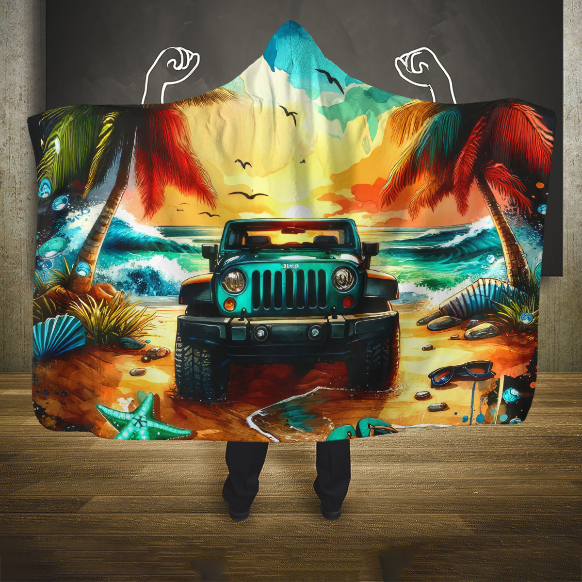 Beach Jeep Hooded Blanket Sunset Find Me Where The Jeep Meets The Ocean