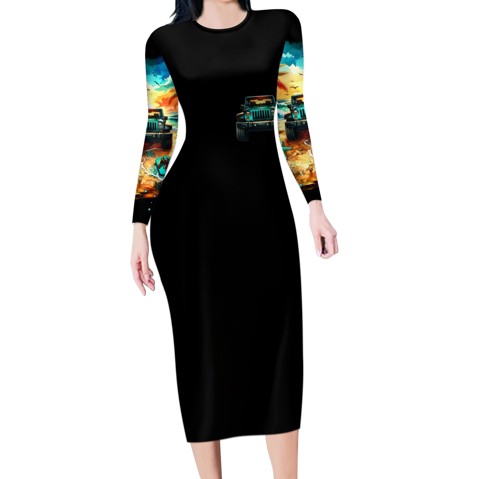 Beach Jeep Long Sleeve Bodycon Dress Sunset Find Me Where The Jeep Meets The Ocean