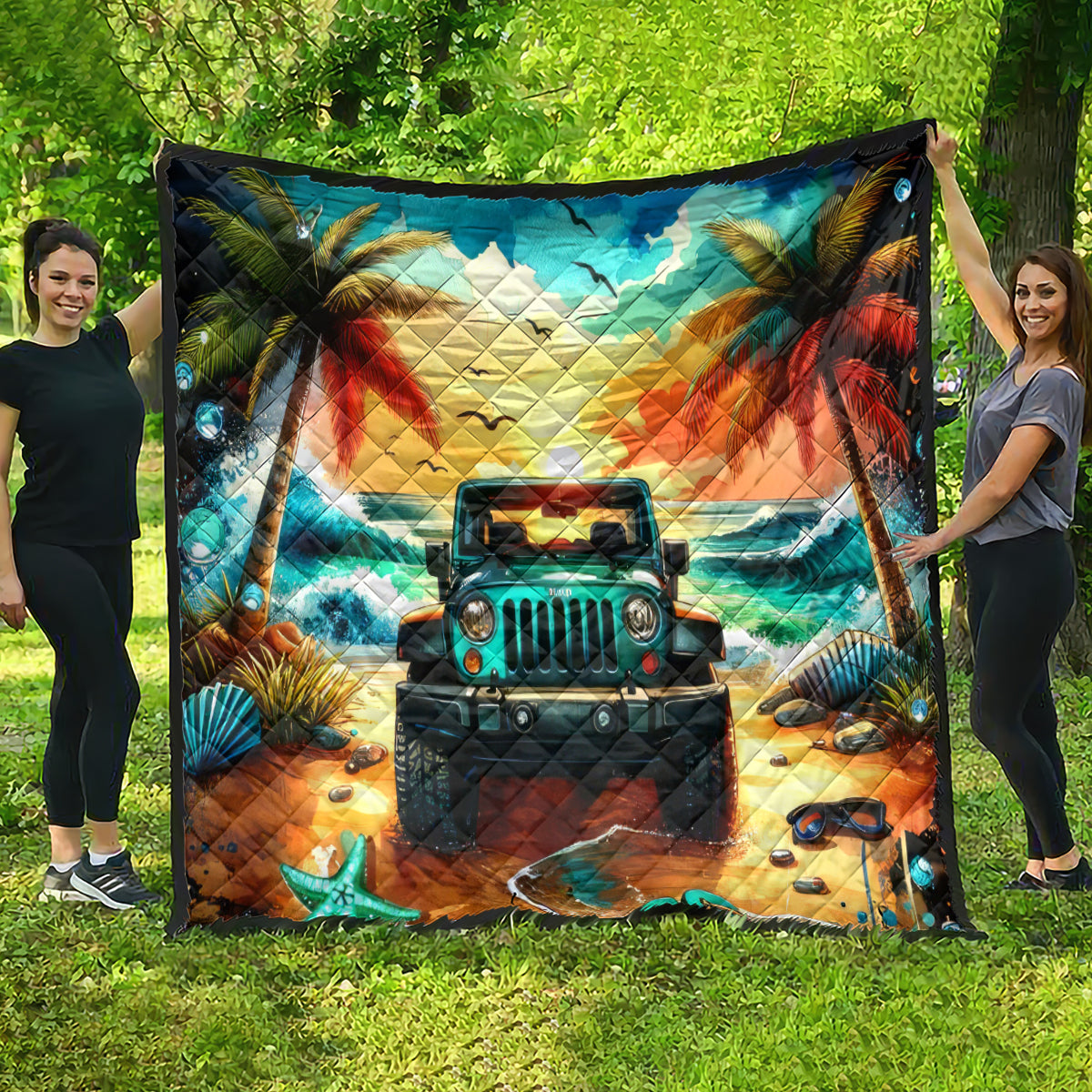 Beach Jeep Quilt Sunset Find Me Where The Jeep Meets The Ocean