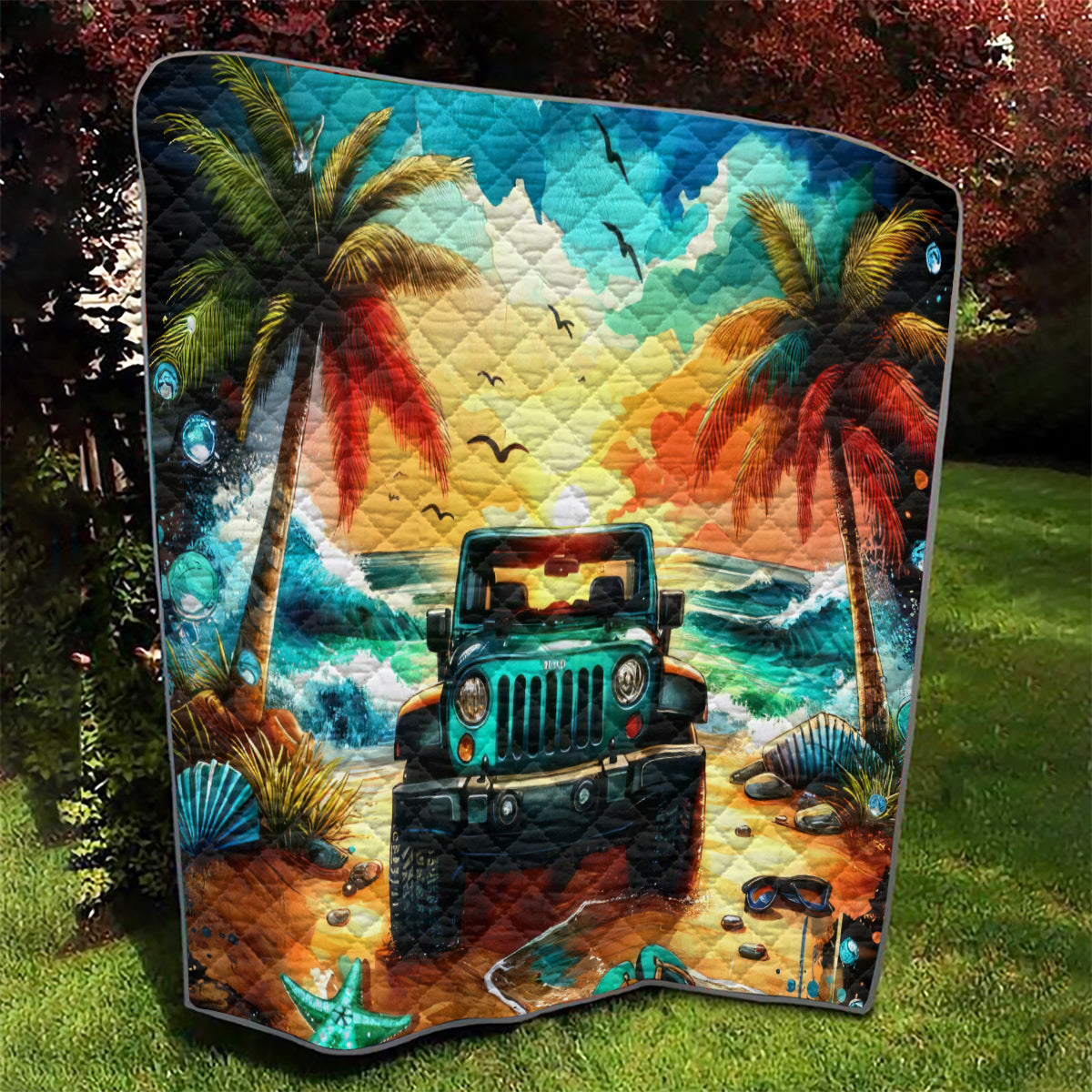 Beach Jeep Quilt Sunset Find Me Where The Jeep Meets The Ocean