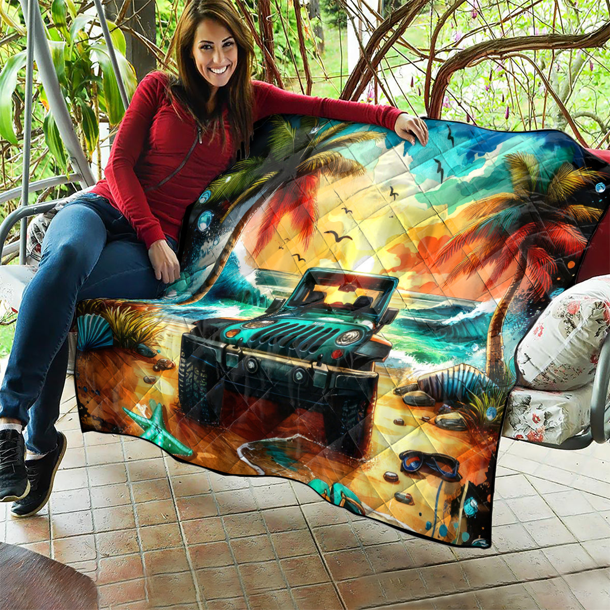 Beach Jeep Quilt Sunset Find Me Where The Jeep Meets The Ocean