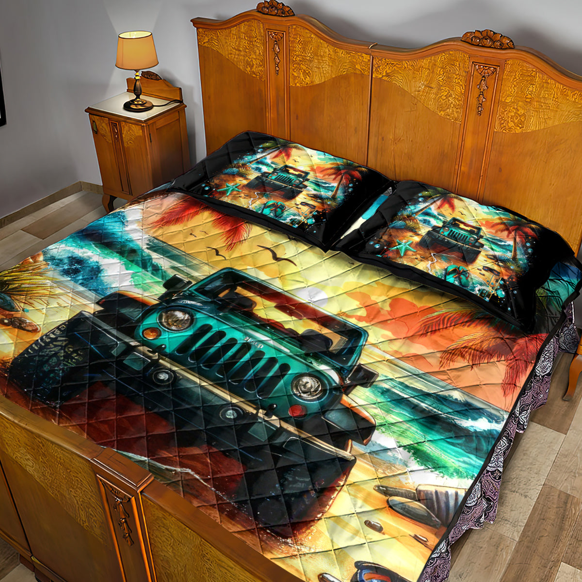 Beach Jeep Quilt Bed Set Sunset Find Me Where The Jeep Meets The Ocean