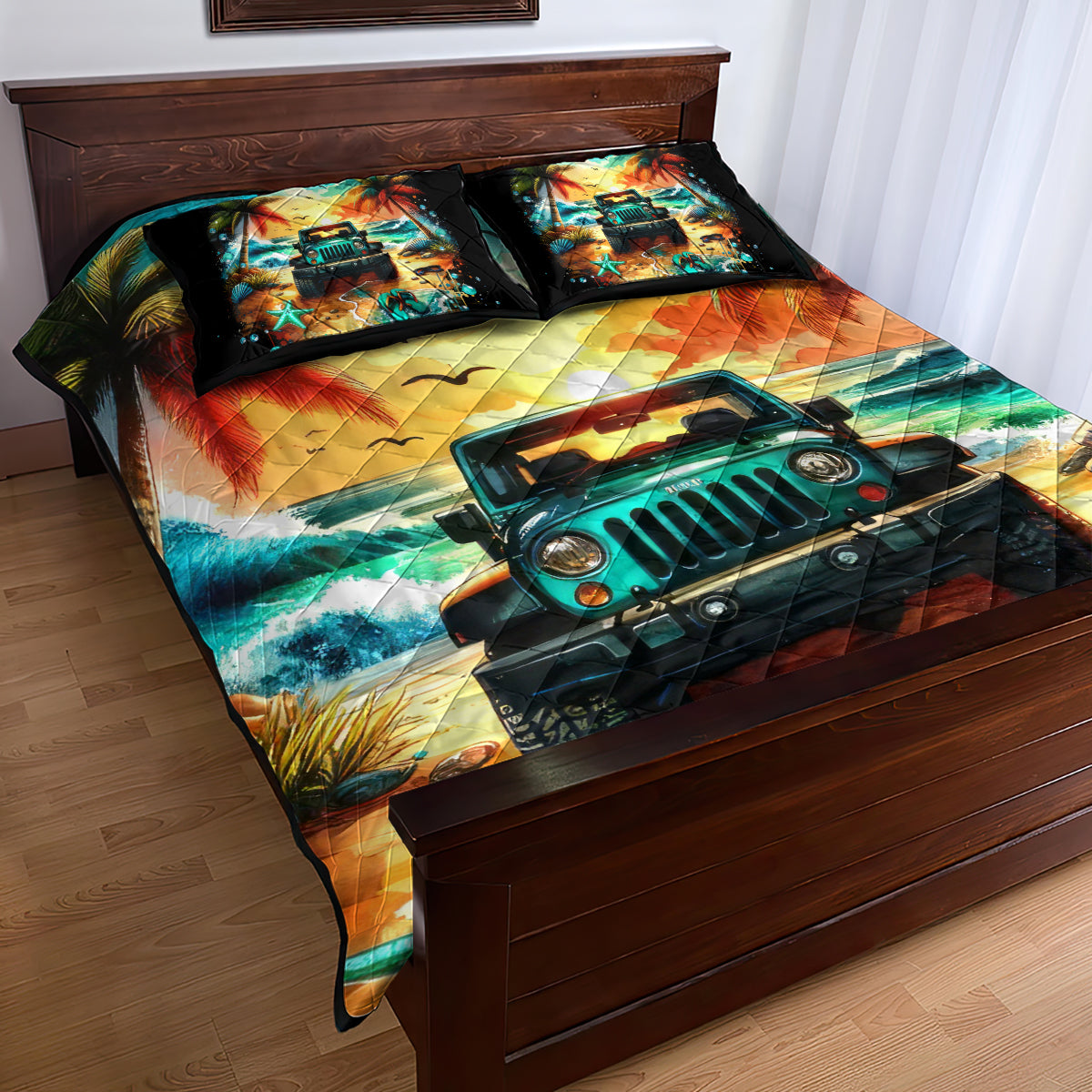 Beach Jeep Quilt Bed Set Sunset Find Me Where The Jeep Meets The Ocean