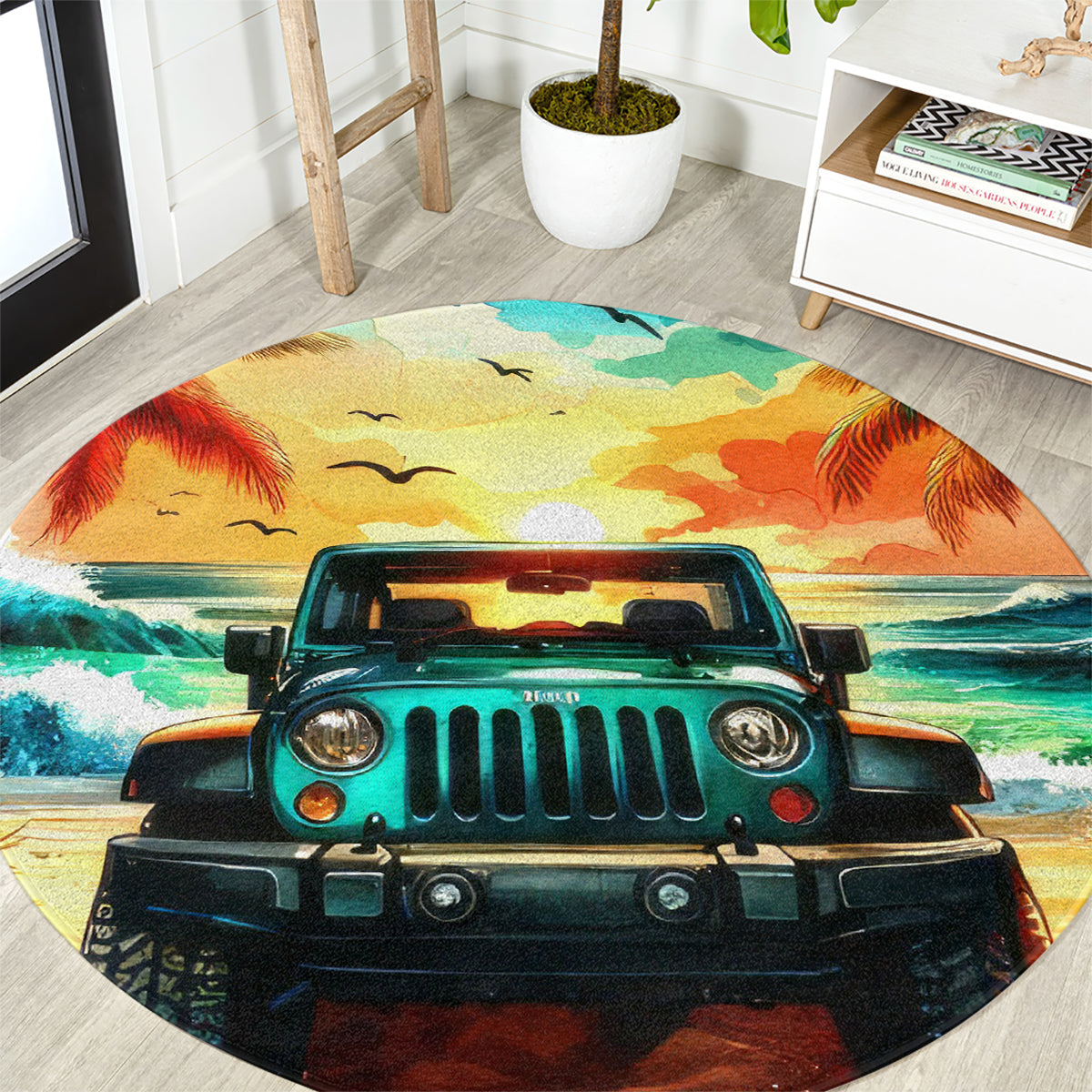 Beach Jeep Round Carpet Sunset Find Me Where The Jeep Meets The Ocean