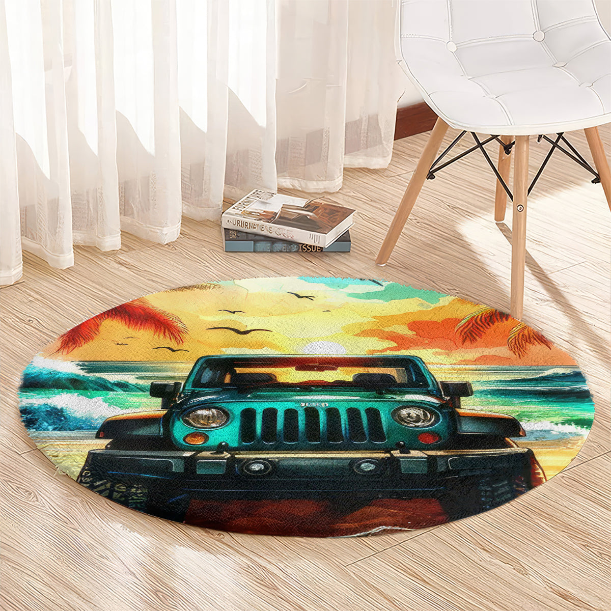 Beach Jeep Round Carpet Sunset Find Me Where The Jeep Meets The Ocean