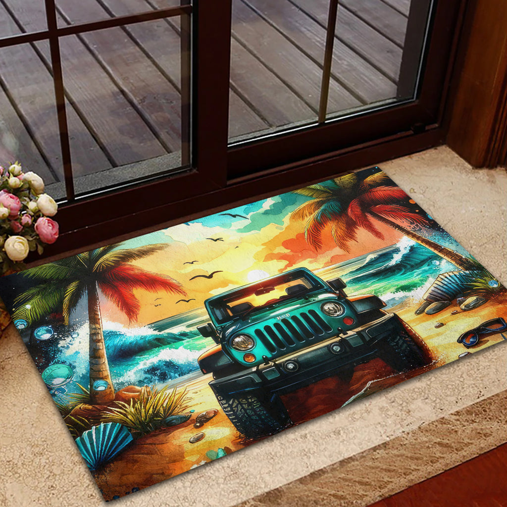 Beach Jeep Rubber Doormat Sunset Find Me Where The Jeep Meets The Ocean