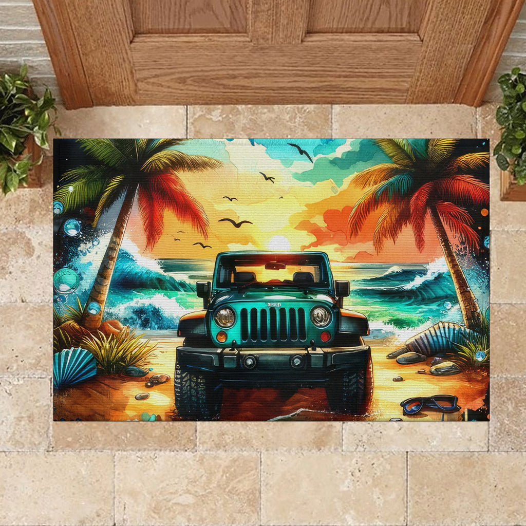 Beach Jeep Rubber Doormat Sunset Find Me Where The Jeep Meets The Ocean