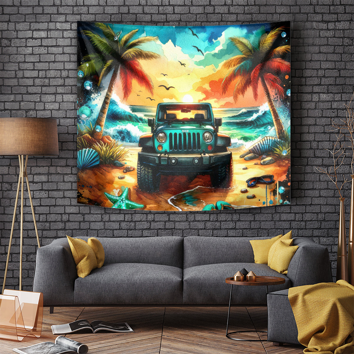 Beach Jeep Tapestry Sunset Find Me Where The Jeep Meets The Ocean
