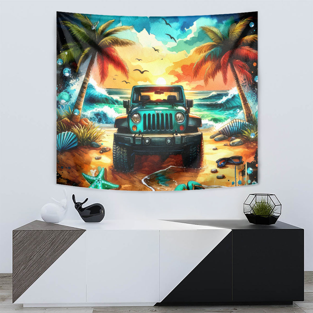Beach Jeep Tapestry Sunset Find Me Where The Jeep Meets The Ocean
