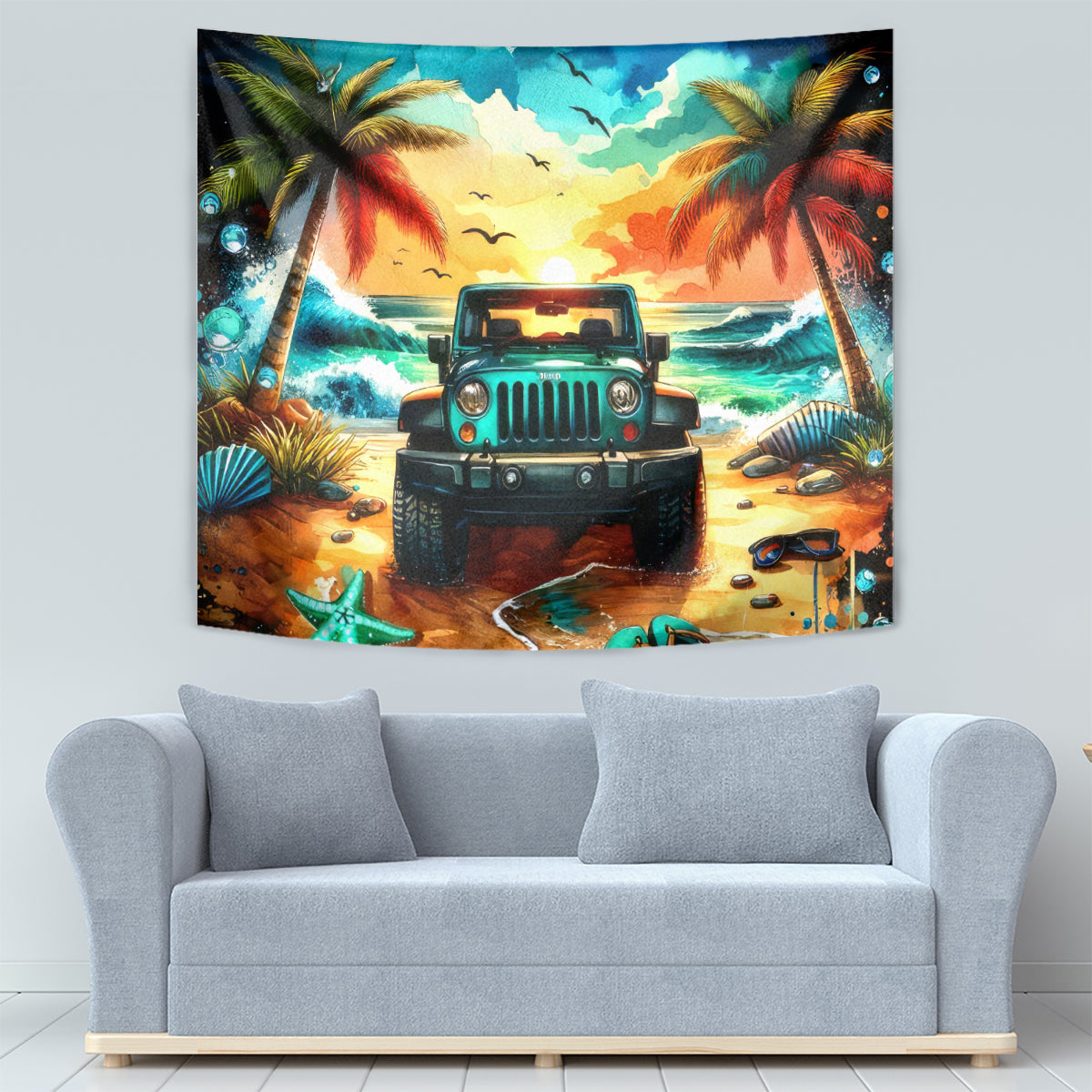 Beach Jeep Tapestry Sunset Find Me Where The Jeep Meets The Ocean