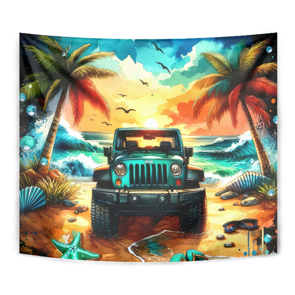 Beach Jeep Tapestry Sunset Find Me Where The Jeep Meets The Ocean