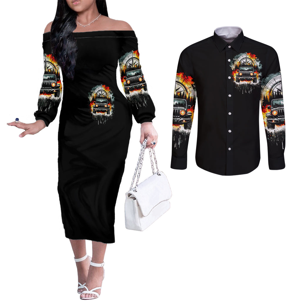 Black Jeep Couples Matching Off The Shoulder Long Sleeve Dress and Long Sleeve Button Shirt I'm The Black Jeep Of The Family