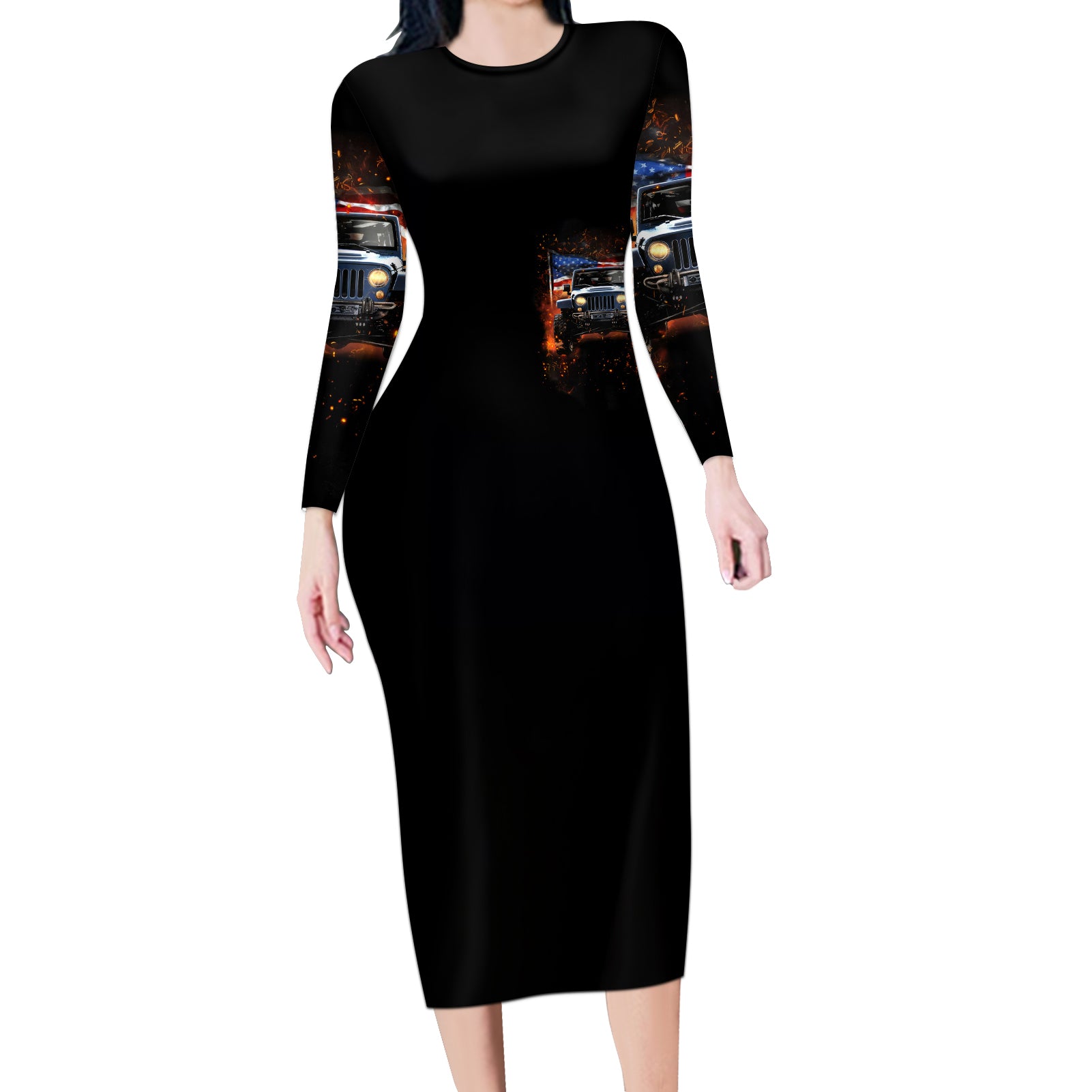 American Jeep Long Sleeve Bodycon Dress I'm The Black Jeep Of The Family